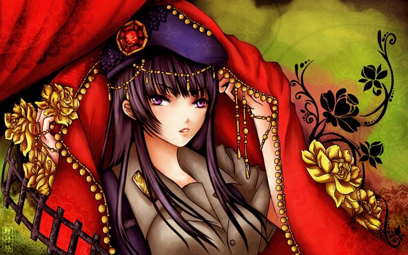 Anime Woman in Red Veil — Dramatic