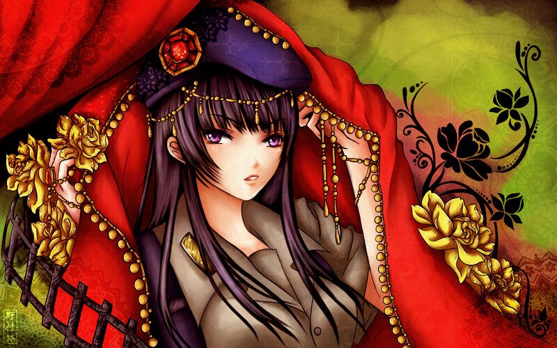 Anime Woman in Red Veil