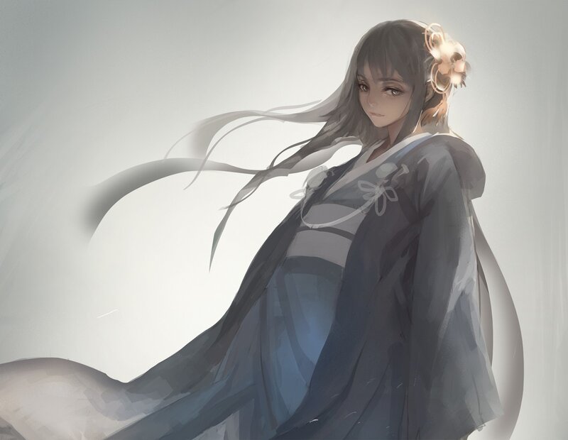 Anime Woman in Robe — Gray, Serene