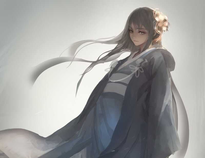 Anime Woman in Robe — Gray