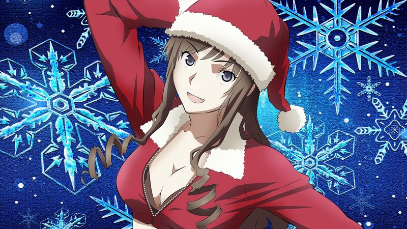Anime Woman in Santa Outfit — Blue, Festive