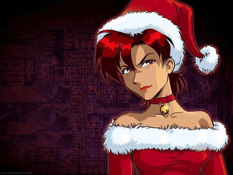 Anime Woman in Santa Outfit — Red, Serious