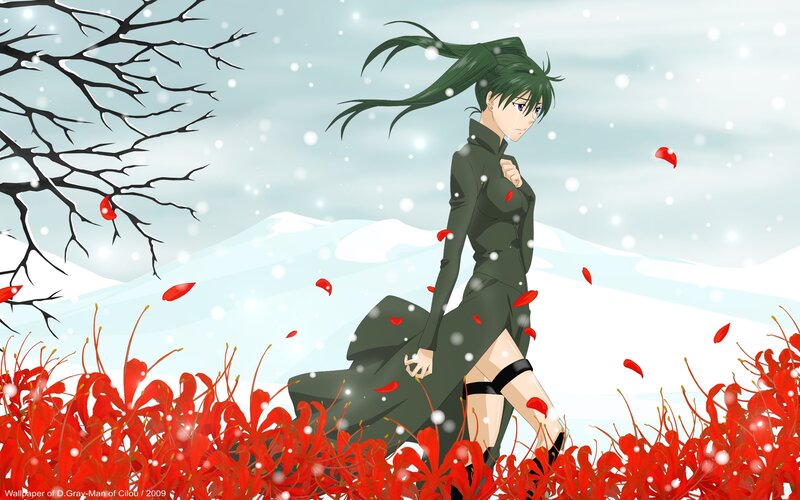 Anime Woman in Snow — Green, Dramatic