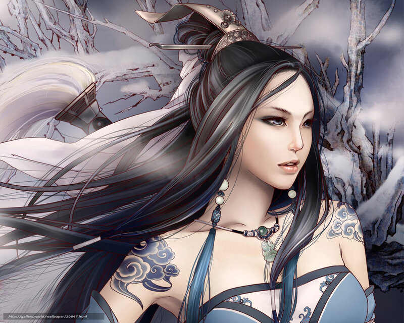 Anime woman in snowy landscape
