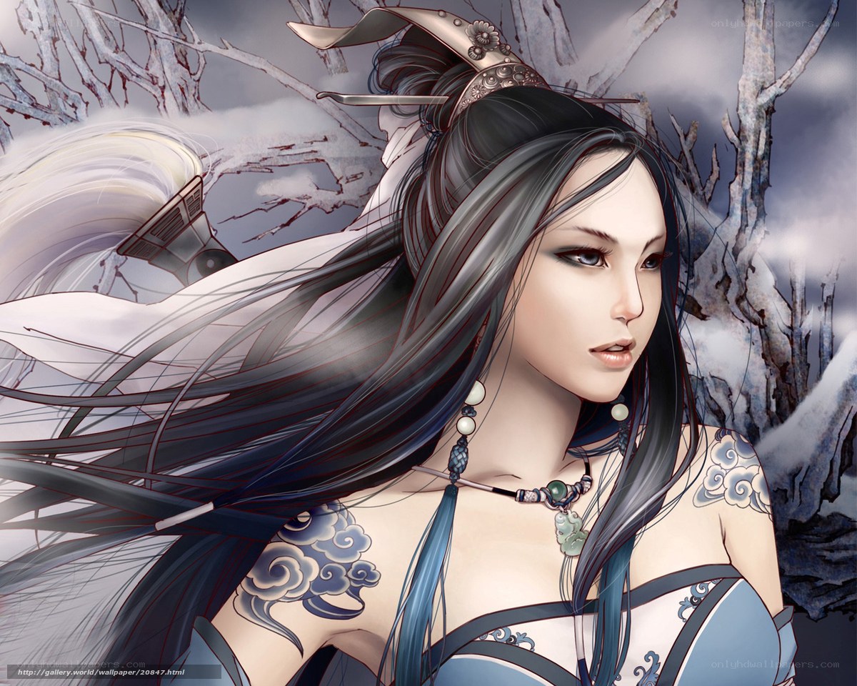 Anime woman in snowy landscape