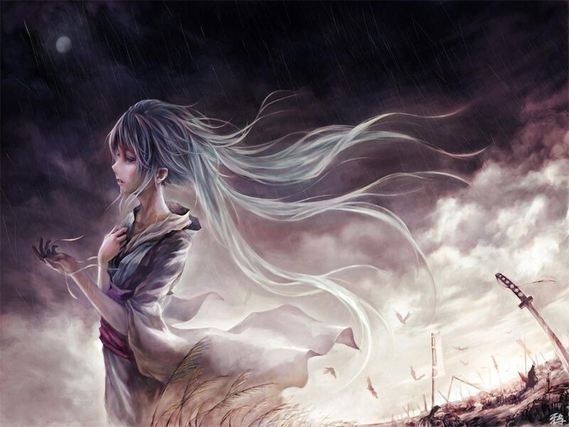 Anime Woman in Storm