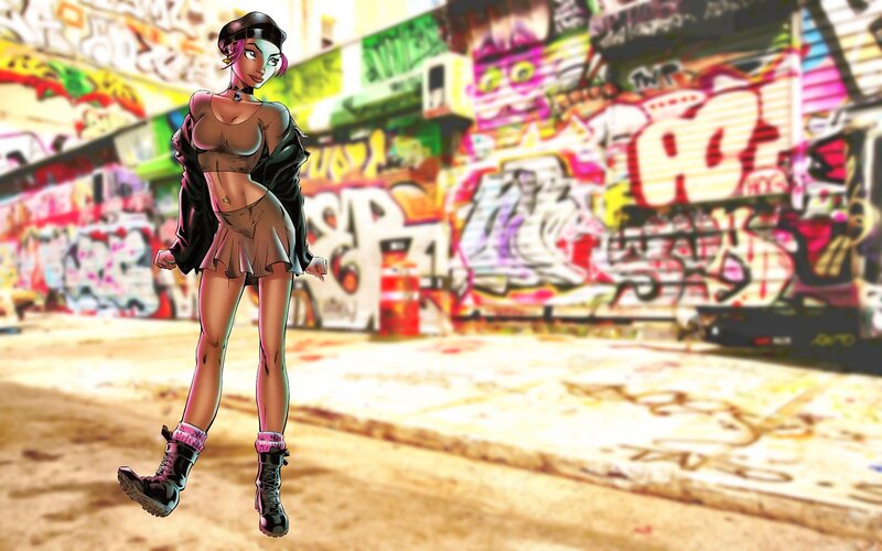 Anime Woman in Street — Brown