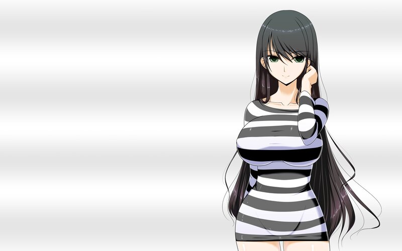 Anime Woman in Striped Dress — Black, Neutral
