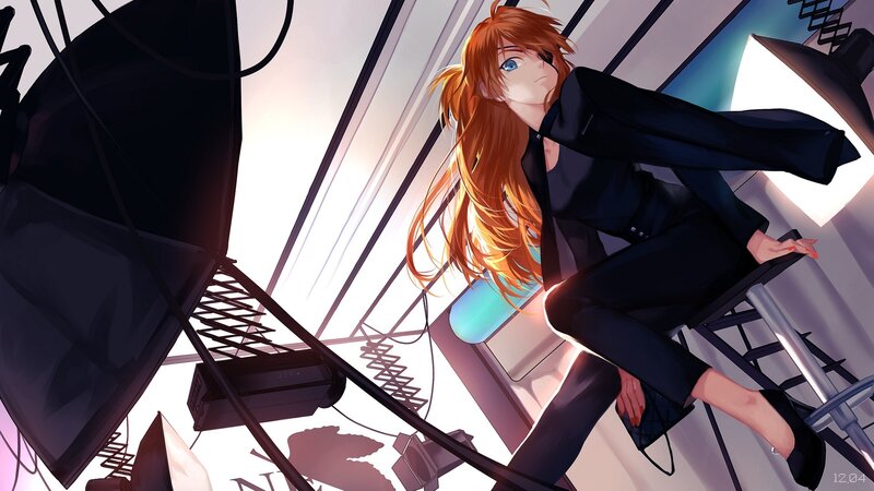 Anime Woman in Suit — Black, Dramatic, Digital Art