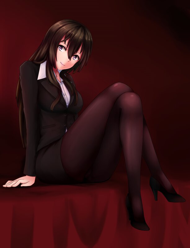Anime Woman in Suit — Red, Dramatic, Digital Art