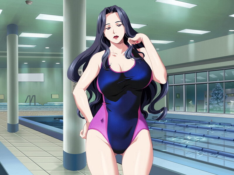 anime woman in swimsuit at pool