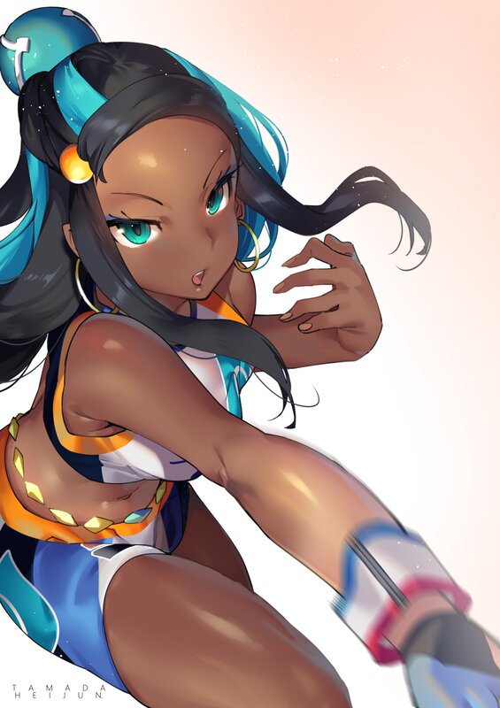 Anime Woman in Swimsuit — Blue, Dynamic, Digital Art, Blue Hair