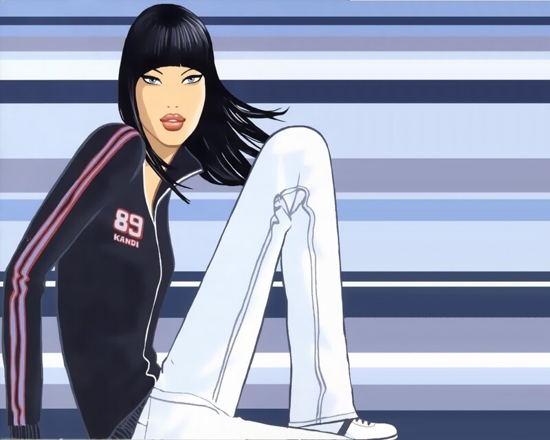 anime woman in tracksuit