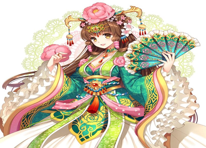 Anime Woman in Traditional Dress — Green