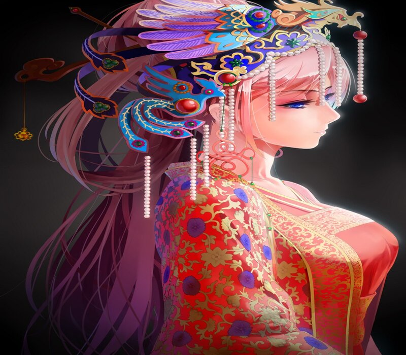 Anime Woman in Traditional Dress — Red