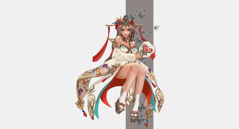Anime Woman in Traditional Dress — White, Serene