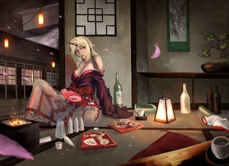 Anime woman in traditional room