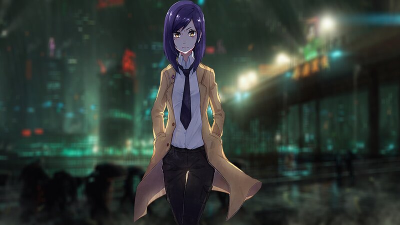 Anime Woman in Trench Coat — Purple