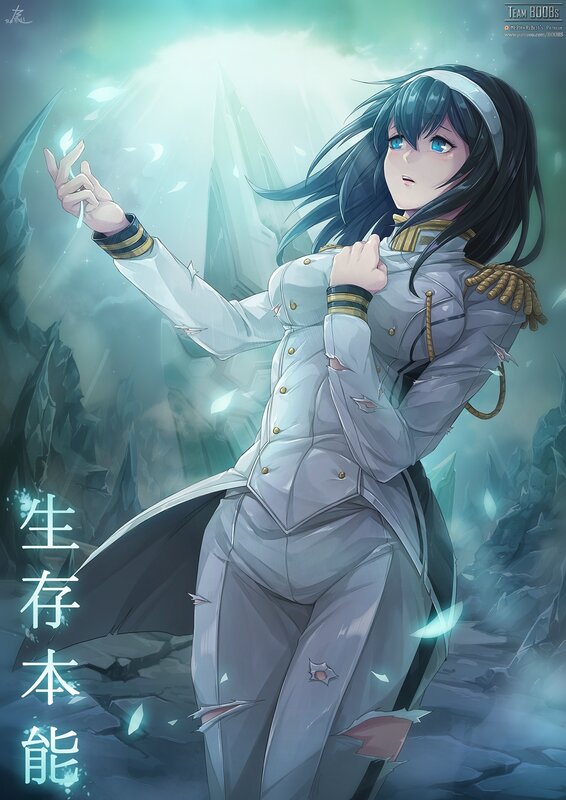 Anime Woman in Uniform — Blue, Dramatic, Digital Art, Crystal