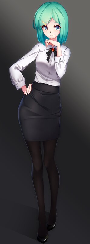 Anime Woman in Uniform — Green, Confident