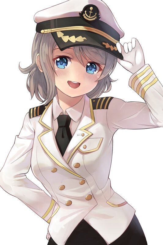 Anime Woman in Uniform — White, Cheerful