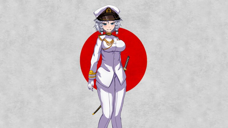 Anime Woman in Uniform — White, Confident, Sword