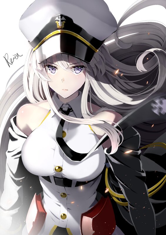Anime Woman in Uniform — White, Dramatic