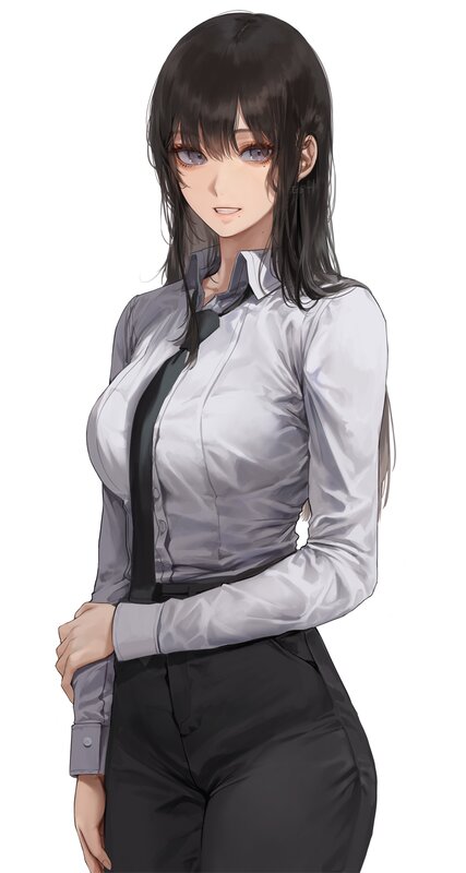 Anime Woman in Uniform — White, Neutral, Digital Art, Shirt
