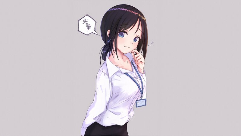 Anime Woman in Uniform — White, Playful, White Shirt