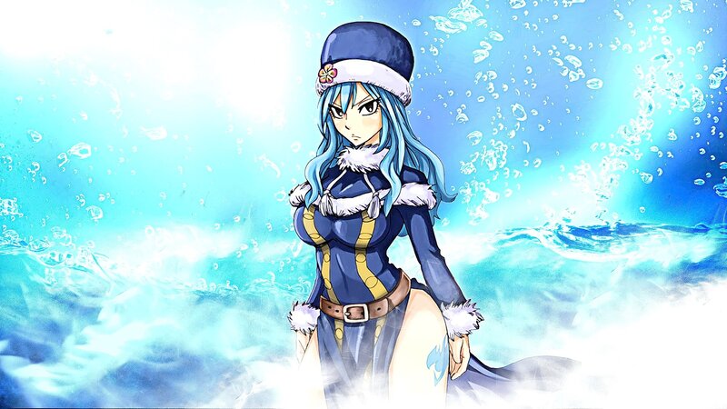 Anime Woman in Water — Blue, Dramatic, Bubbles