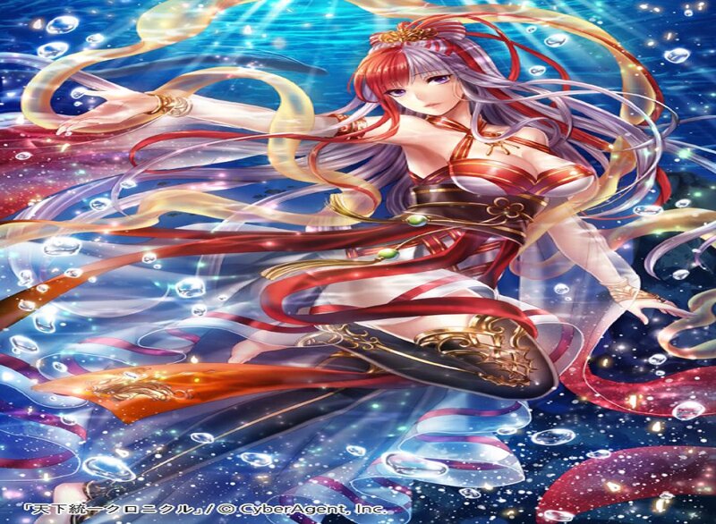 Anime Woman in Water — Blue, Dramatic, Digital Art
