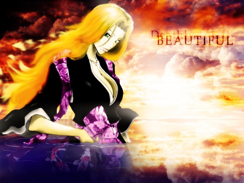 Anime Woman in Water — Purple, Dramatic, Sunset