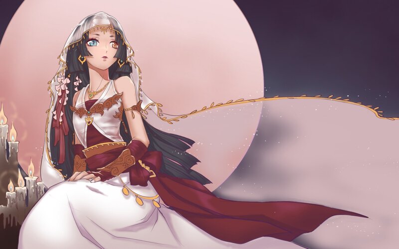 Anime Woman in White Dress — Dramatic, Night