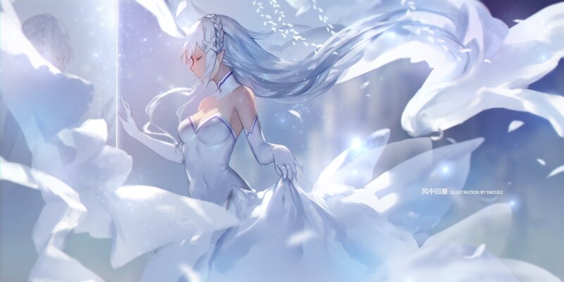 Anime Woman in White Dress — Serene, Digital Art