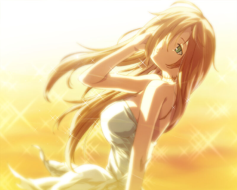 Anime Woman in White Dress — Yellow, Serene