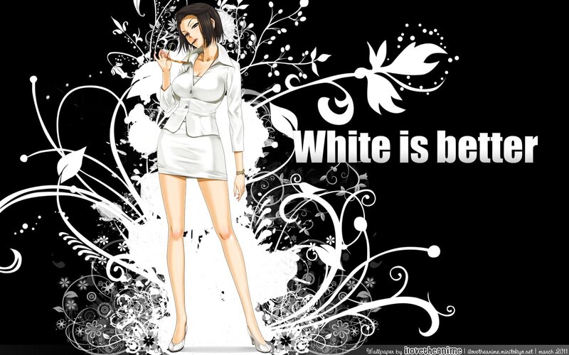 anime woman in white suit
