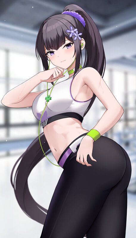 Anime Woman in Workout Clothes — Black