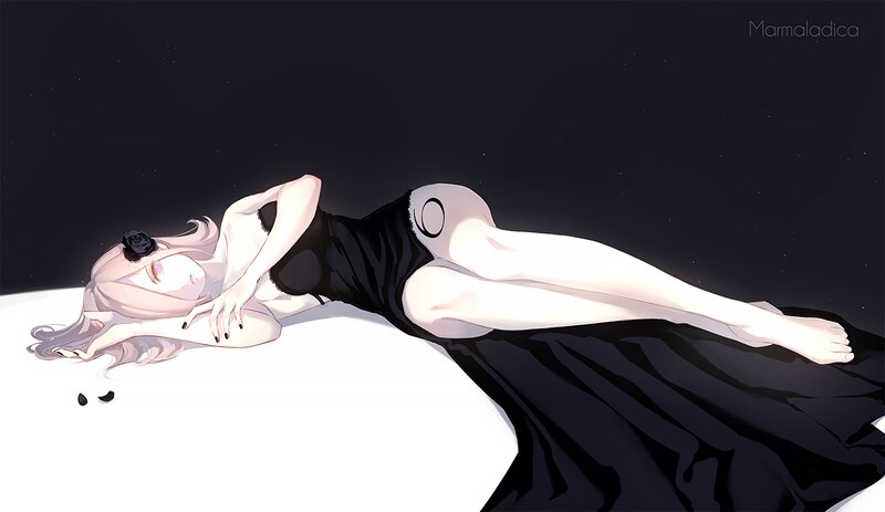 Anime Woman Lying Down — Black, Serene
