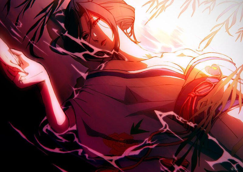Anime Woman Lying Down — Red