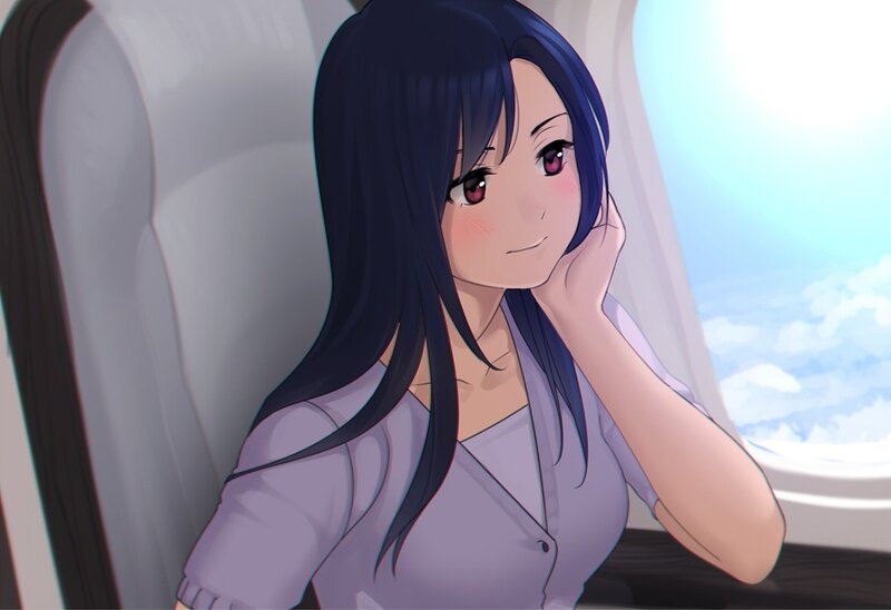 Anime Woman on Airplane