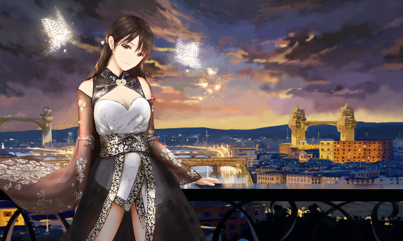 Anime Woman on Balcony — Purple, Dramatic