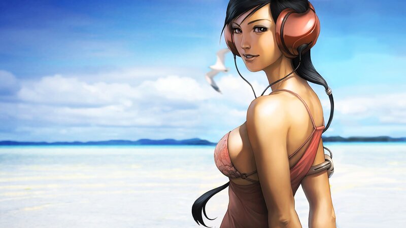 Anime Woman on Beach — Blue, Serene, Afternoon, Digital Art
