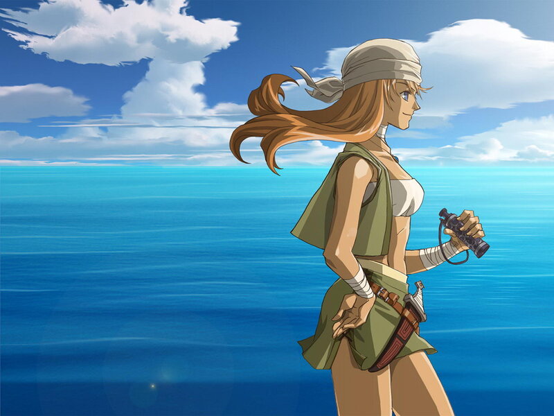 Anime Woman on Beach — Blue, Serene