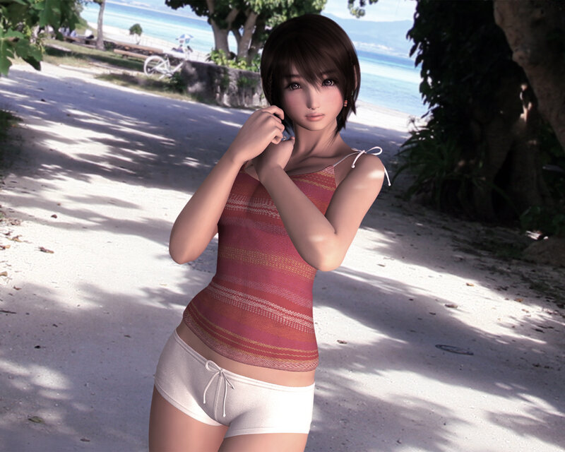Anime Woman on Beach — White