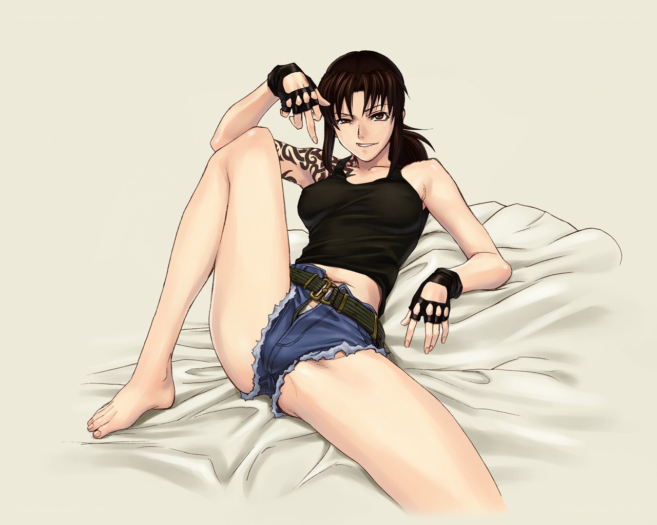 anime woman on bed