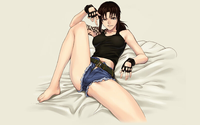anime woman on bed