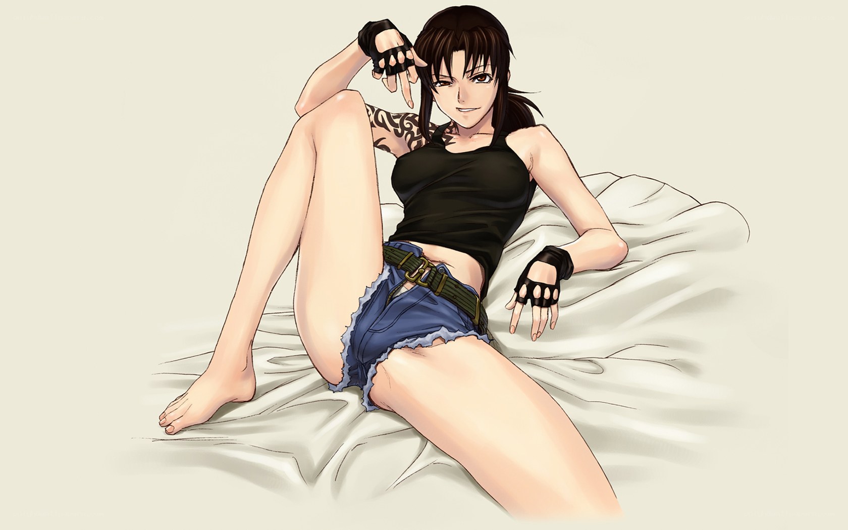 anime woman on bed