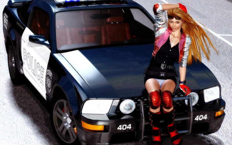 Anime Woman on Car