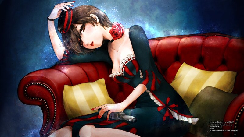 Anime Woman on Couch — Red, Dramatic, Night