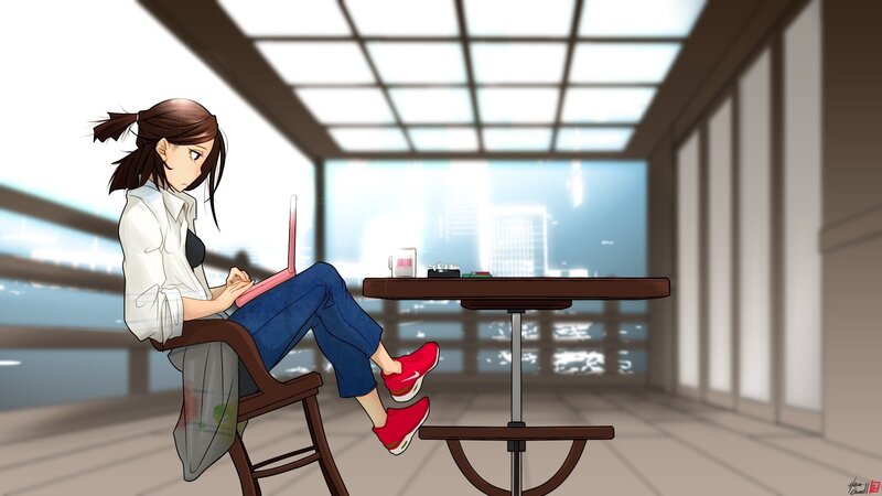 Anime Woman on Laptop